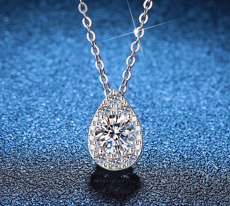 Cross-border hot-selling Mo 1ct moissanite pendant 925 sterling silver necklace temperament simple Korean version water drop collarbone chain wholesale