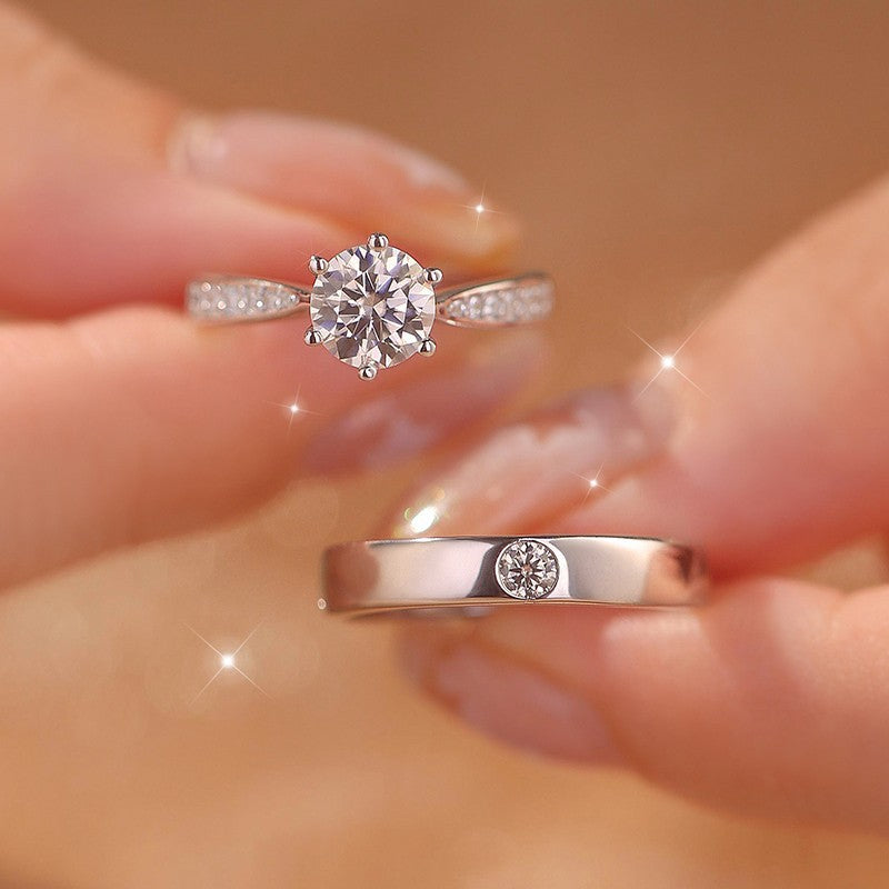 Genuine moissanite ring couple ring sterling silver pair of diamond rings wedding simulation engagement proposal wife gift