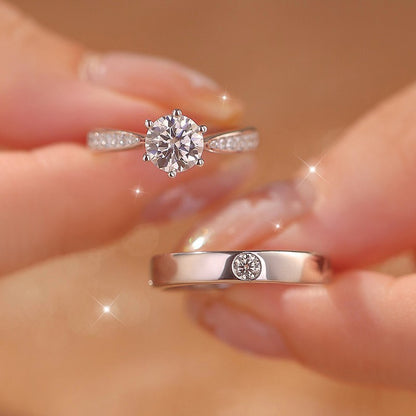 Genuine moissanite ring couple ring sterling silver pair of diamond rings wedding simulation engagement proposal wife gift