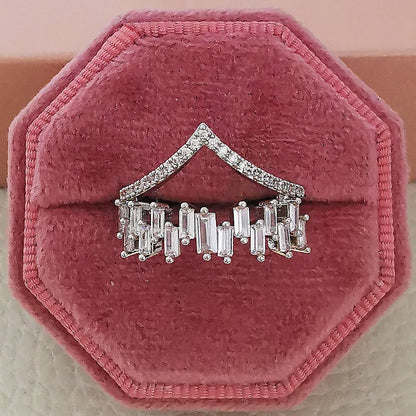 Korean version of women's crown ring, exquisite double-layer zircon micro-inlaid women's ring, curved V index finger ring for women r6416