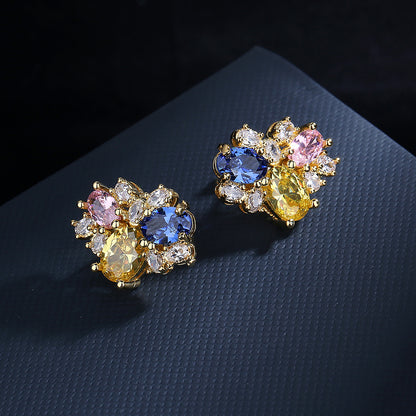 925 silver needle personality exaggerated asymmetrical love crystal earrings female Internet celebrity temperament earrings 2022 new stud earrings