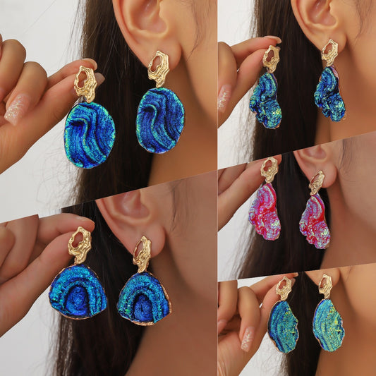Silver needle blue fan-shaped medieval earrings design retro stud earrings personalized niche high-end earrings women