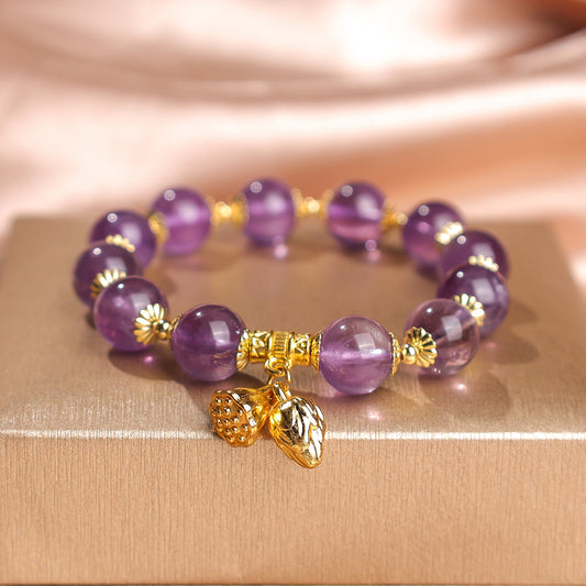 Natural amethyst bracelet, high-end four-leaf clover grape beaded bracelet, women's fashion high-end jewelry, factory price direct sales.