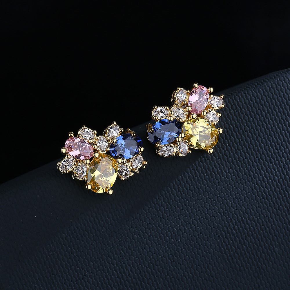 925 silver needle personality exaggerated asymmetrical love crystal earrings female Internet celebrity temperament earrings 2022 new stud earrings