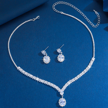 Zircon necklace earrings two-piece set, European and American exaggerated light luxury temperament collarbone chain, high-end sense necklace jewelry women's jewelry manufacturer