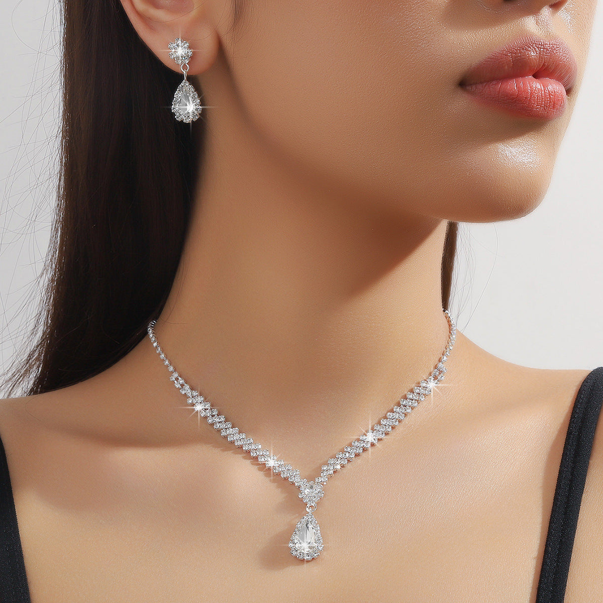 Bridal Jewelry Set Cross-border Explosive Necklace Earrings Wedding Ladies Set Evening Dress Accessories Bridal Three-piece Set