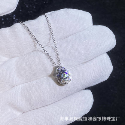 Cross-border hot-selling Mo 1ct moissanite pendant 925 sterling silver necklace temperament simple Korean version water drop collarbone chain wholesale
