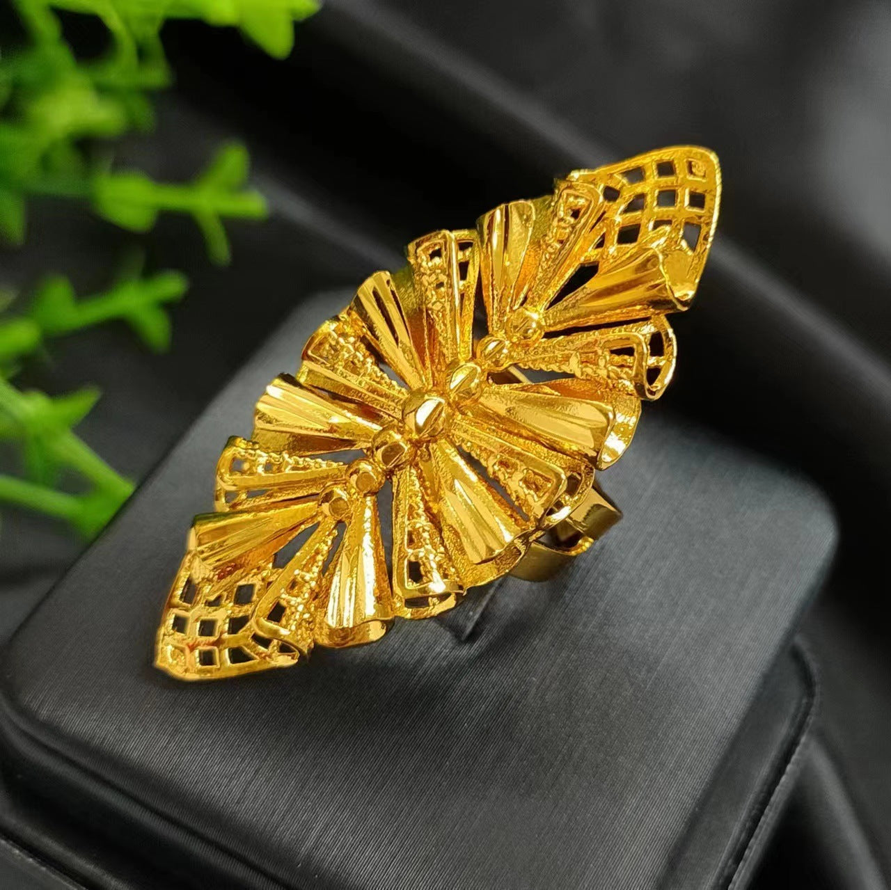 24K gold-plated wheat ear index finger ring does not fade niche design Middle East Dubai copper temperament fashionable and simple women's ring