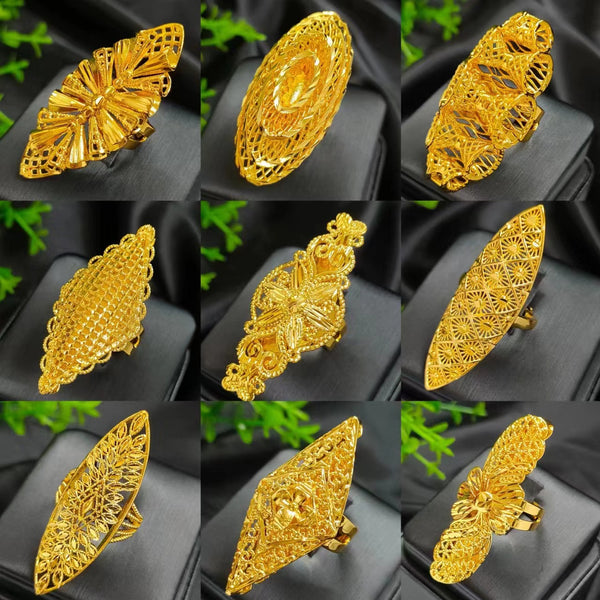 24K gold-plated wheat ear index finger ring does not fade niche design Middle East Dubai copper temperament fashionable and simple women's ring