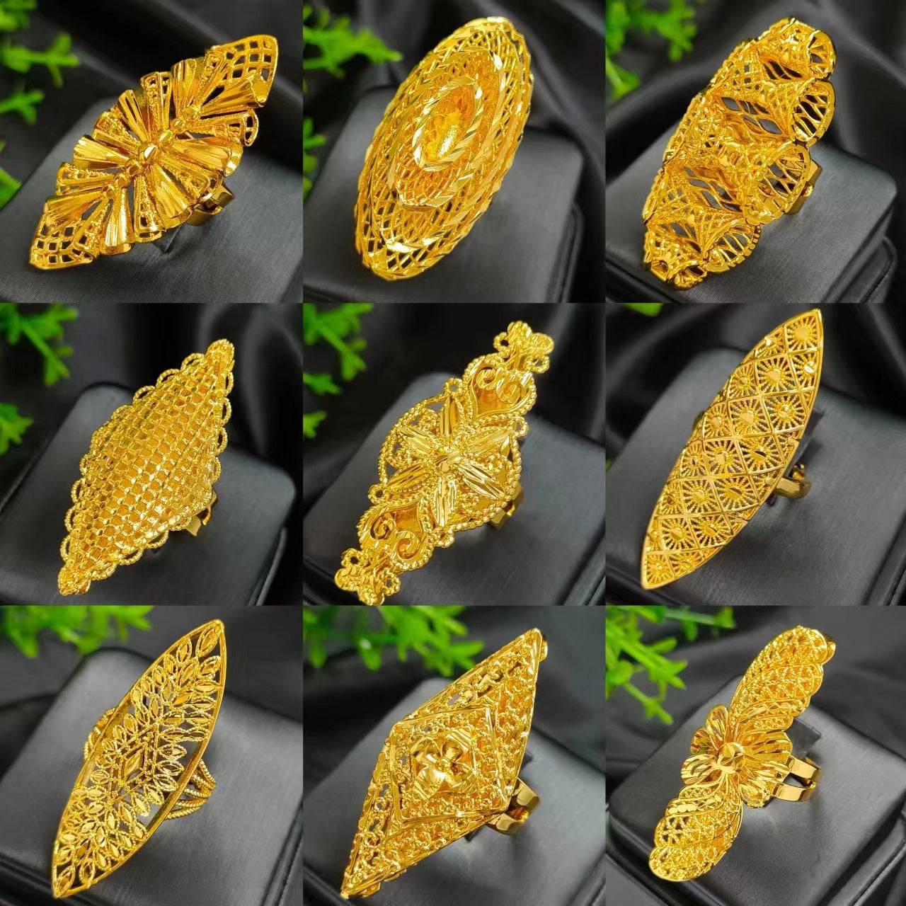 24K gold-plated wheat ear index finger ring does not fade niche design Middle East Dubai copper temperament fashionable and simple women's ring