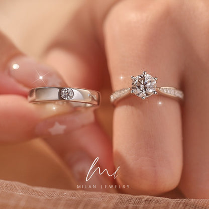 Genuine moissanite ring couple ring sterling silver pair of diamond rings wedding simulation engagement proposal wife gift