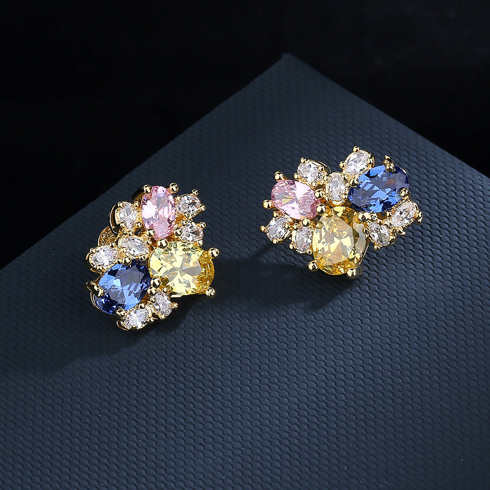 925 silver needle personality exaggerated asymmetrical love crystal earrings female Internet celebrity temperament earrings 2022 new stud earrings