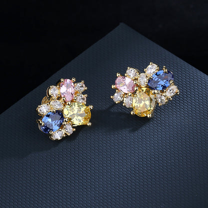 925 silver needle personality exaggerated asymmetrical love crystal earrings female Internet celebrity temperament earrings 2022 new stud earrings