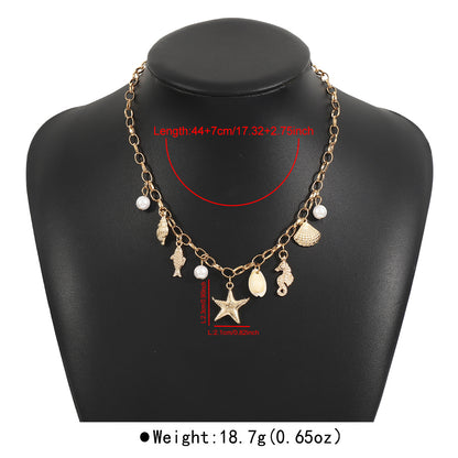 N12517 European and American cross-border ocean wind pearl fringed necklace beach starfish shell pendant necklace