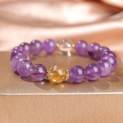 Natural amethyst bracelet, high-end four-leaf clover grape beaded bracelet, women's fashion high-end jewelry, factory price direct sales.