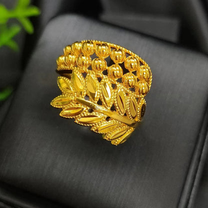 24K gold-plated wheat ear index finger ring does not fade niche design Middle East Dubai copper temperament fashionable and simple women's ring