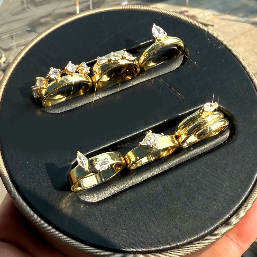 Cross-border new ins style simple zircon gold ring women's European and American fashion personality trend ring ring wholesale
