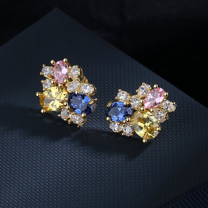 925 silver needle personality exaggerated asymmetrical love crystal earrings female Internet celebrity temperament earrings 2022 new stud earrings